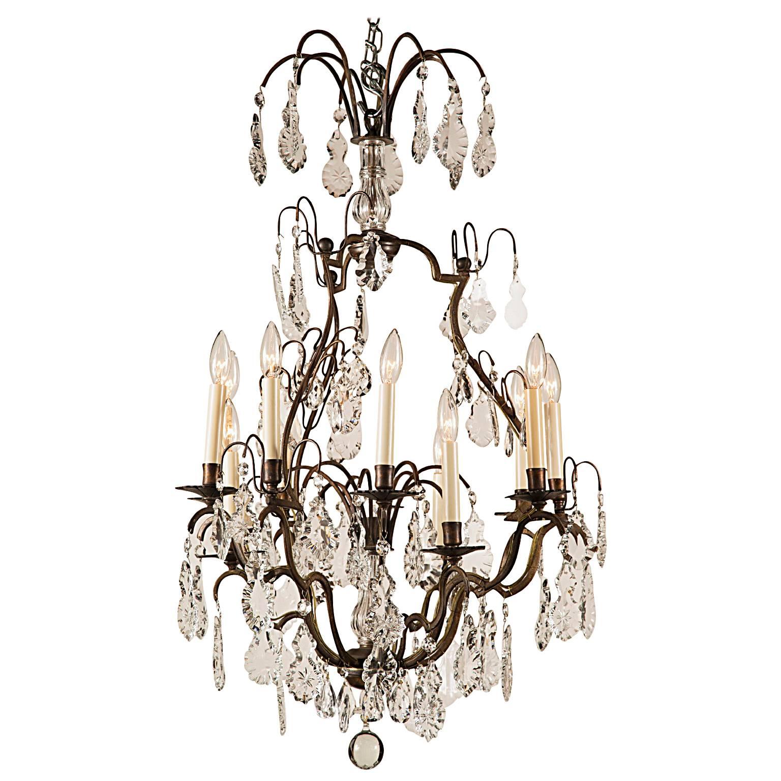 Dark Bronze and Crystal Chandelier For Sale