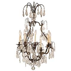 Lampadario in bronzo scuro e cristallo