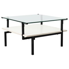 Vintage Bauhaus Coffee Table with Asymmetric Frame, Lower Shelf and Glass Top