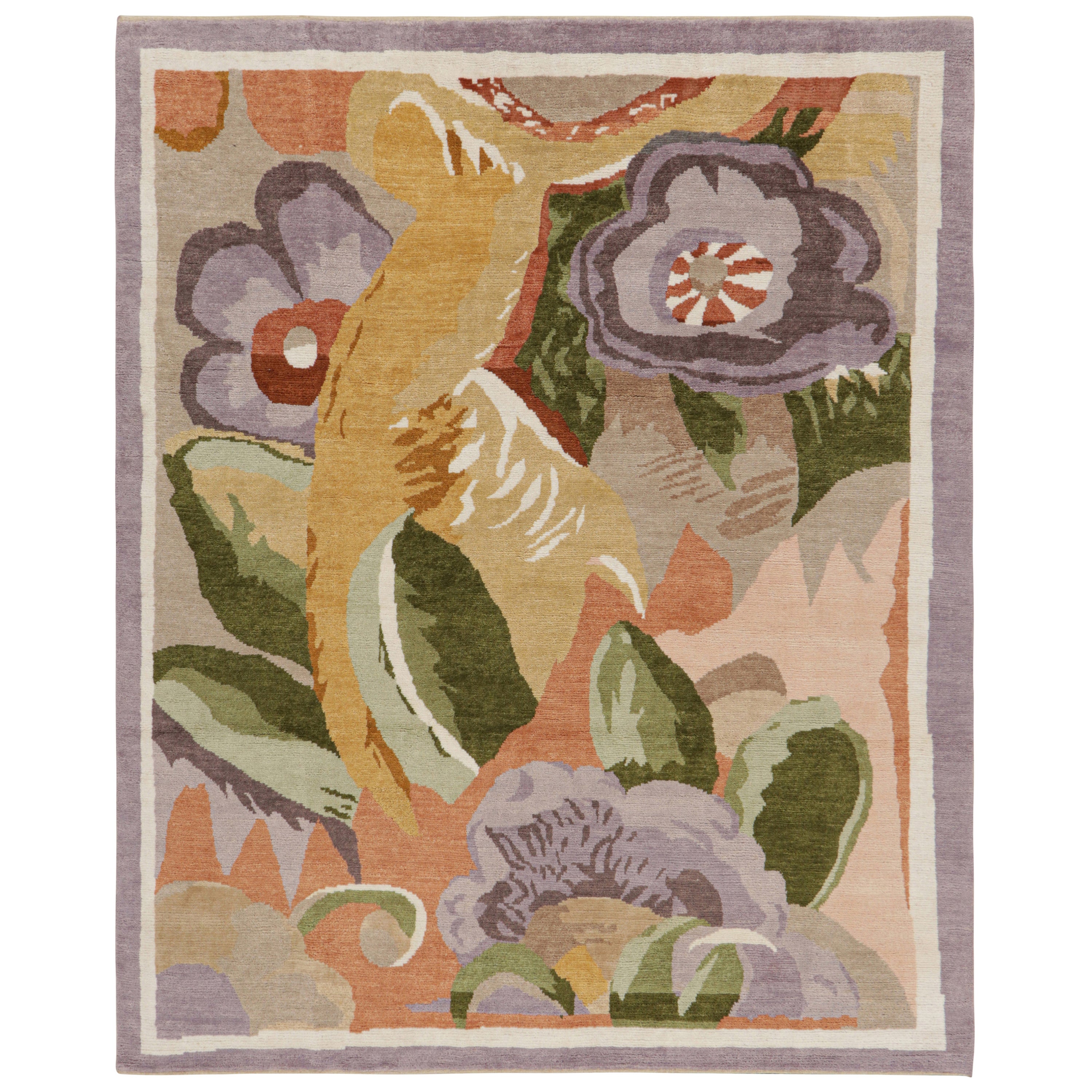 Rug & Kilim’s Custom French Art Deco Style Rug Design with Floral Patterns For Sale
