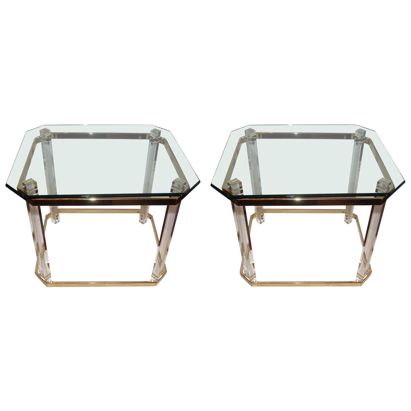 Pair of Mid-Century Glass Top Side Tables