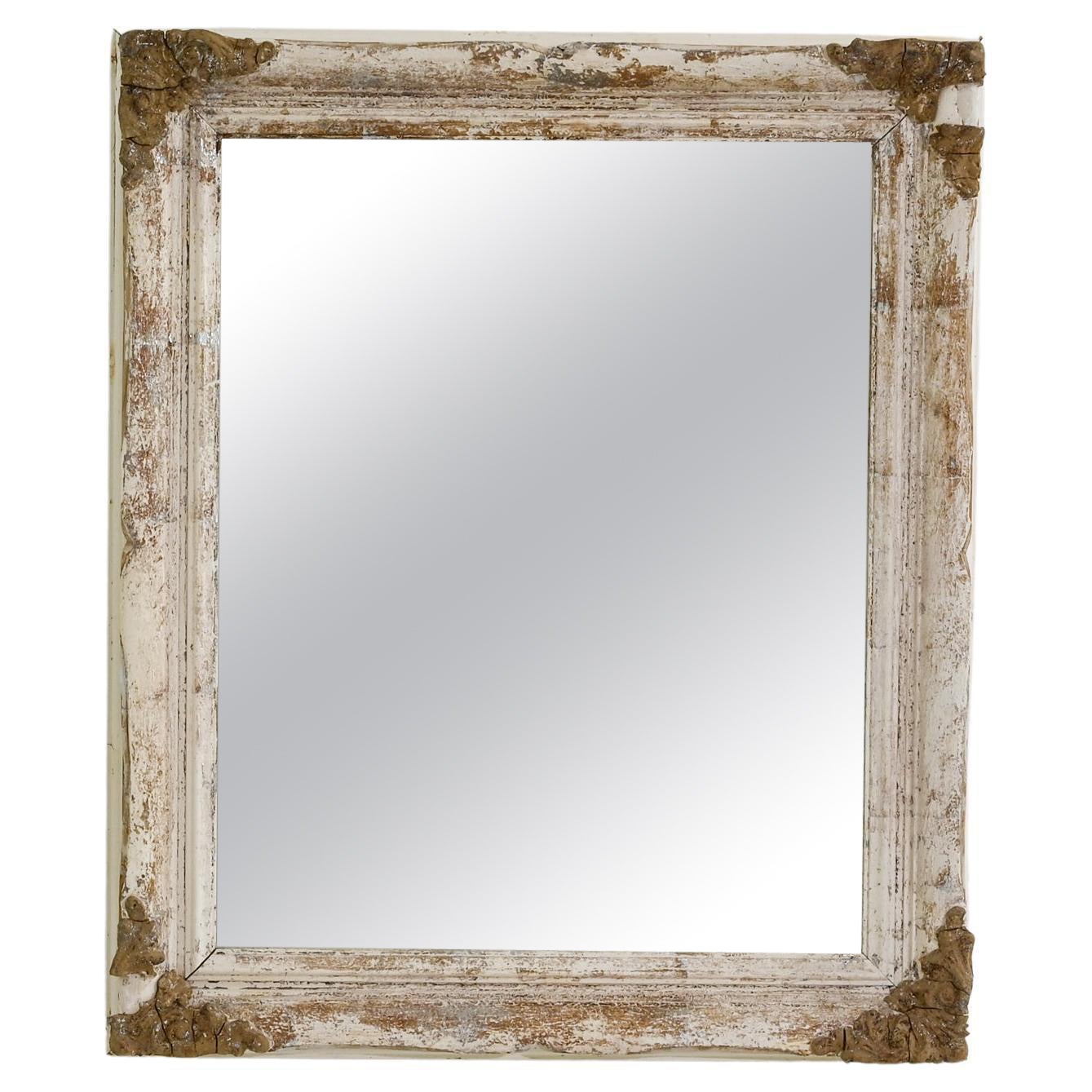 Miroir français des années 1900, patiné blanc