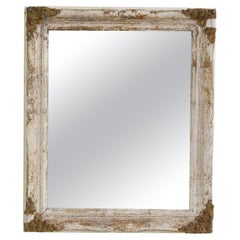 1900s French Wood White Patinated Mirror