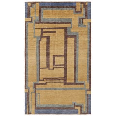 Rug & Kilim's Custom Scandinavian Style Rug in Gold with Geometric Patterns (tapis de style scandinave en or avec des motifs géométriques)
