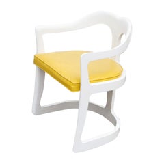 MOD 1970's White Framed Armchair with Sunshine Yellow Vinyl Seat