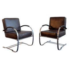 Art Deco Cantilevered Chrome Springer Lounge Chairs By Wolfgang Hoffmann