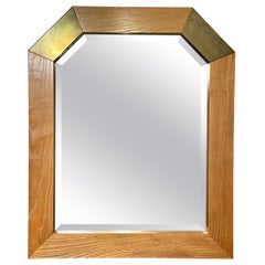 Brass & Wood Geometric Wall Mirror in the Manner of K. Springer
