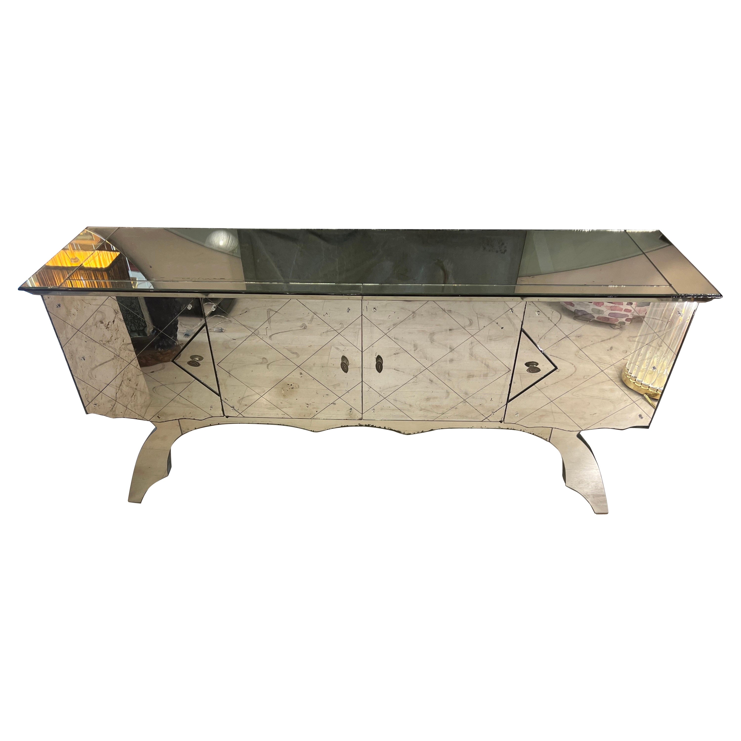 Vintage Mirrored Credenza with 4 doors, 1950s