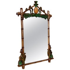 Vintage Faux Bamboo Pineapple Palm Leaf Wall Mirror Manner of Gampel-Stoll