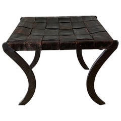 Mid Century Neoclassical Wrought Iron & Leather Bench