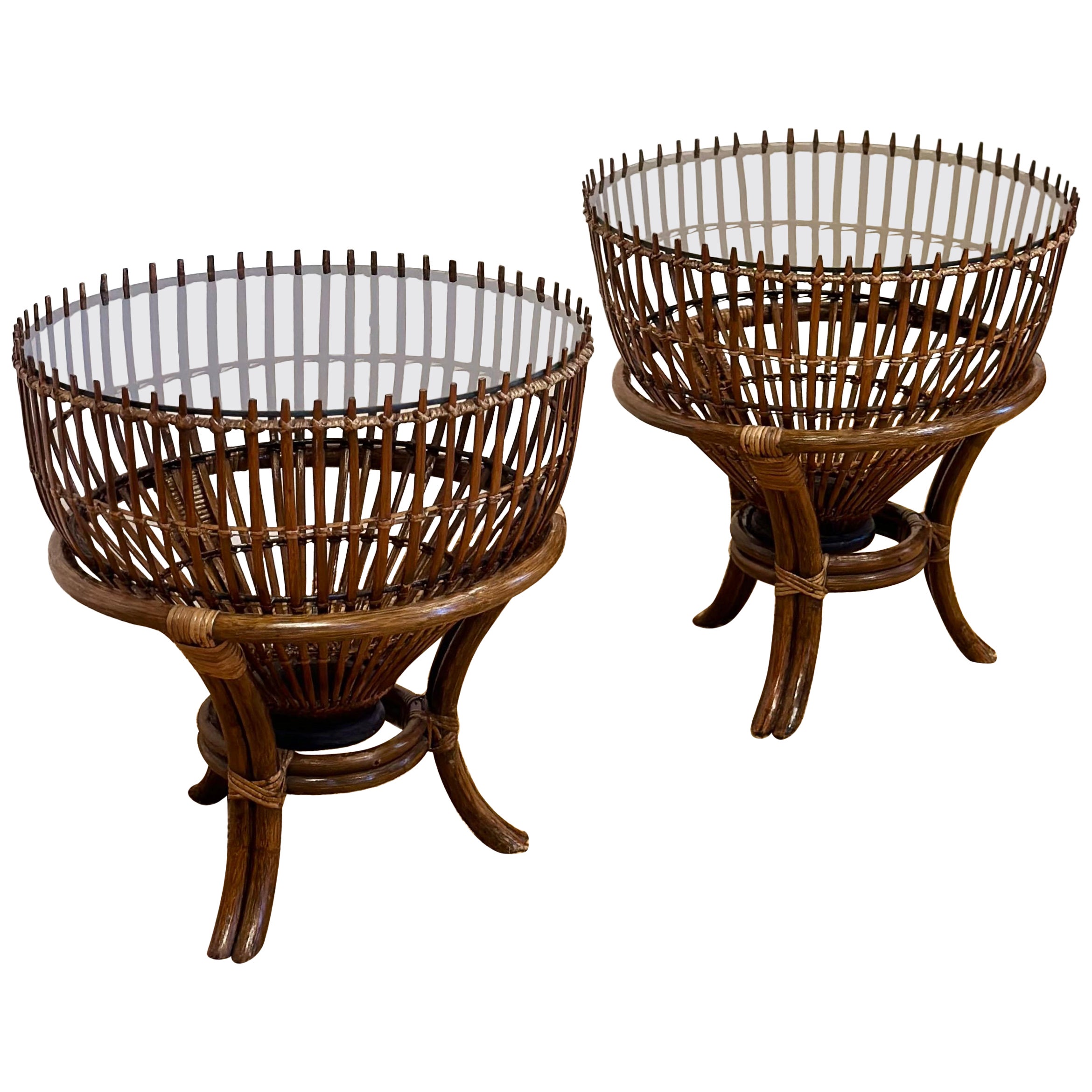 1960er Jahre Franco Albini Stil Rattan Bambus Fischerkorb Tische - ein Paar
