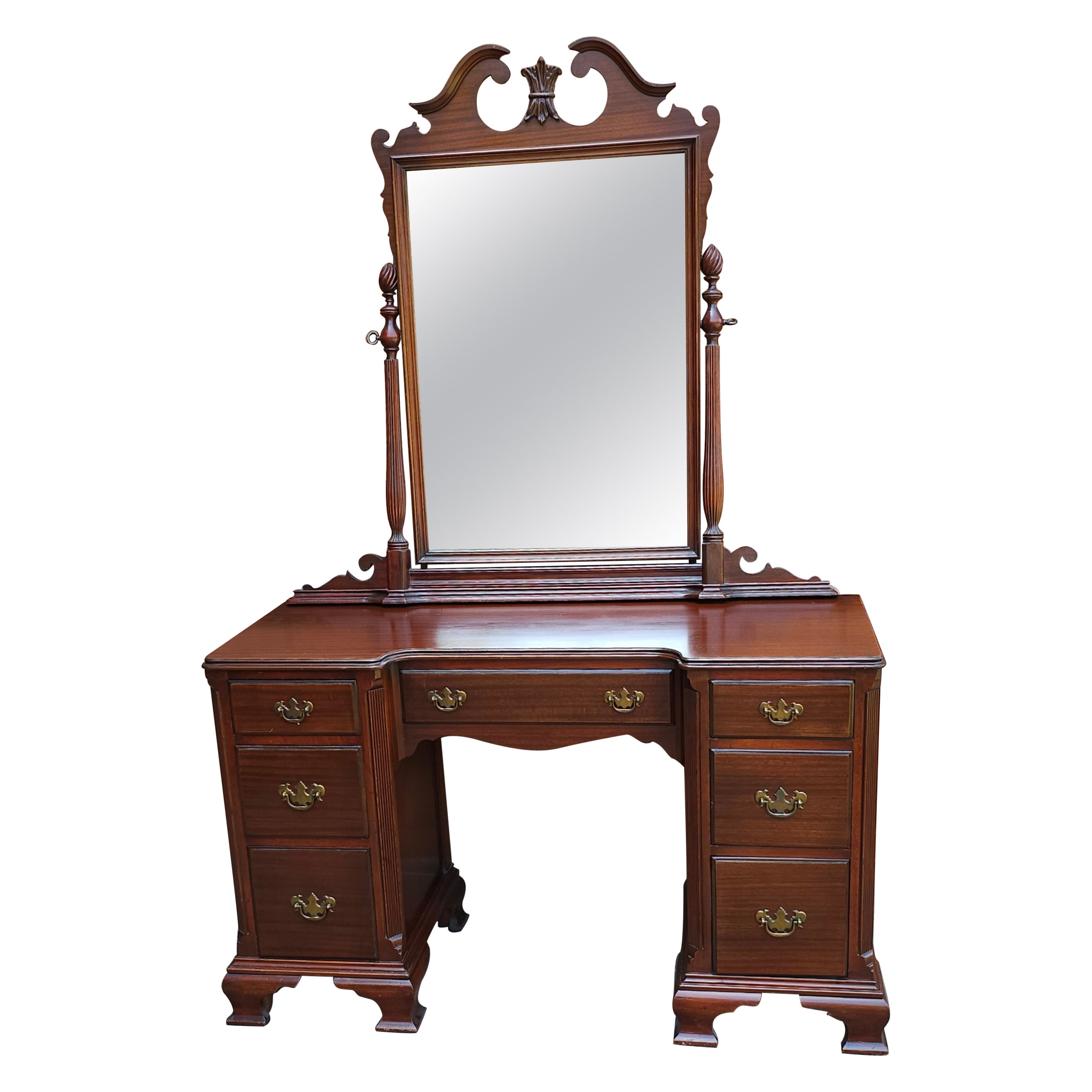 Mid-Century Chippendale Mahogany Vanity Table with Mirror