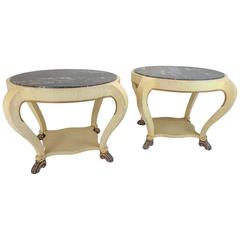 Pair of Sturdy Occasional Tables with Black Marble Tops and Gilt Accents 11