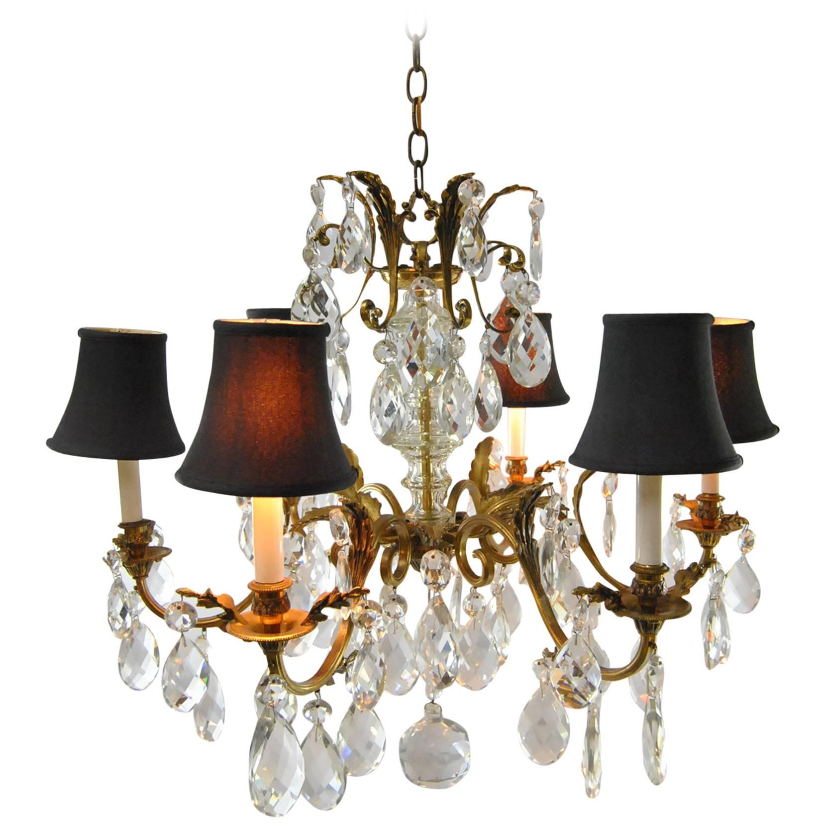 French Bronze Crystal Chandelier with Six Arms