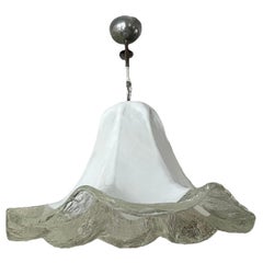 Mazzega chandelier white Glass Murano chrome 52 cm, Italy, 1970