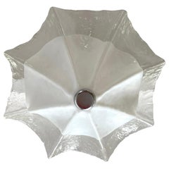 Mazzega Flush Mount in vetro bianco di Murano cromato 62 cm, Italia, 1970