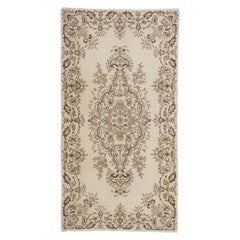3.8x7.3 Ft Vintage Turkish Rug in Beige and Brown Colors, Handmade Faded Carpet