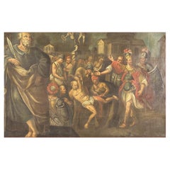 Peinture ancienne Martyre de Saint Barthélemy du 17ème siècle