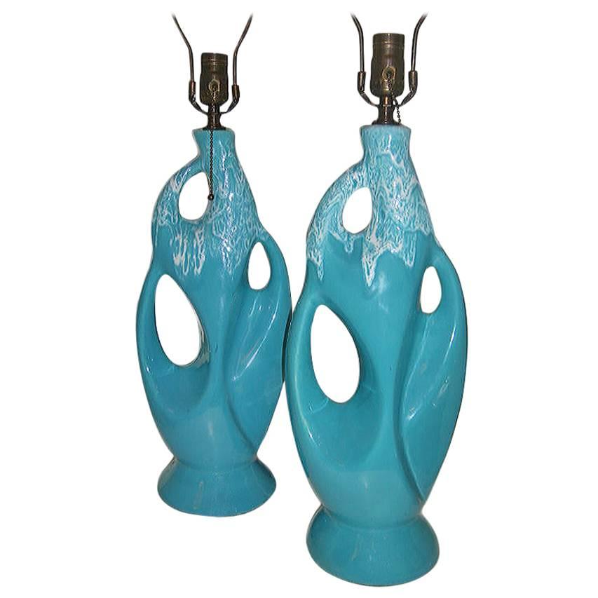 Lampes de table porcelaine bleu clair en vente
