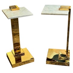 Pair of Modern Brass and Marble Drink Tables