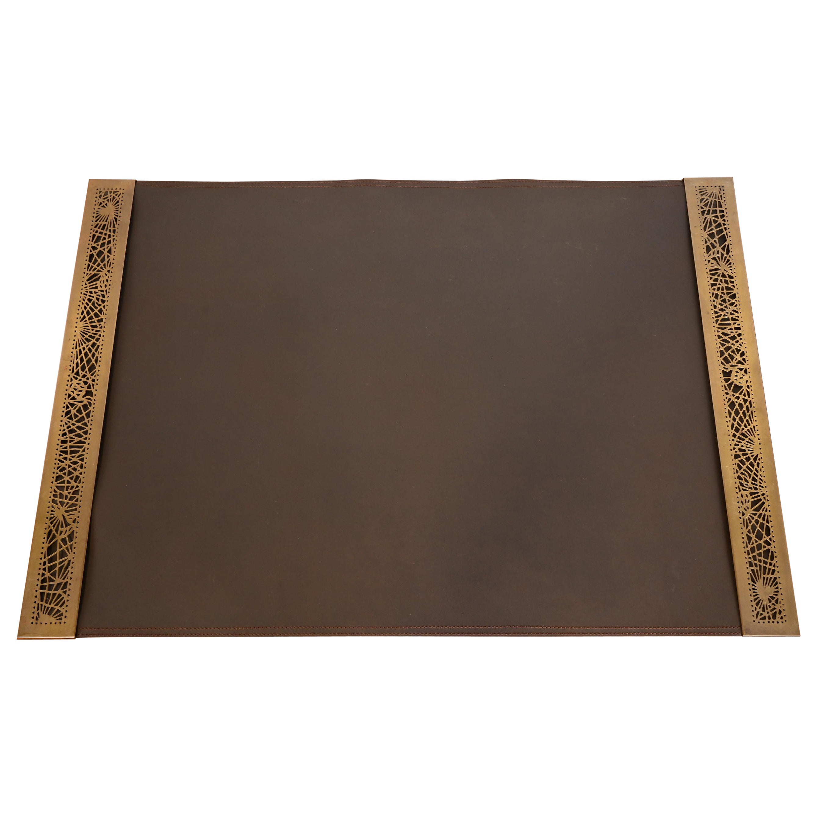 Tiffany Studios New York Pine Needle Bronze Blotter Ends With Leather Desk Pad