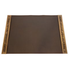 Antique Tiffany Studios New York Pine Needle Bronze Blotter Ends With Leather Desk Pad