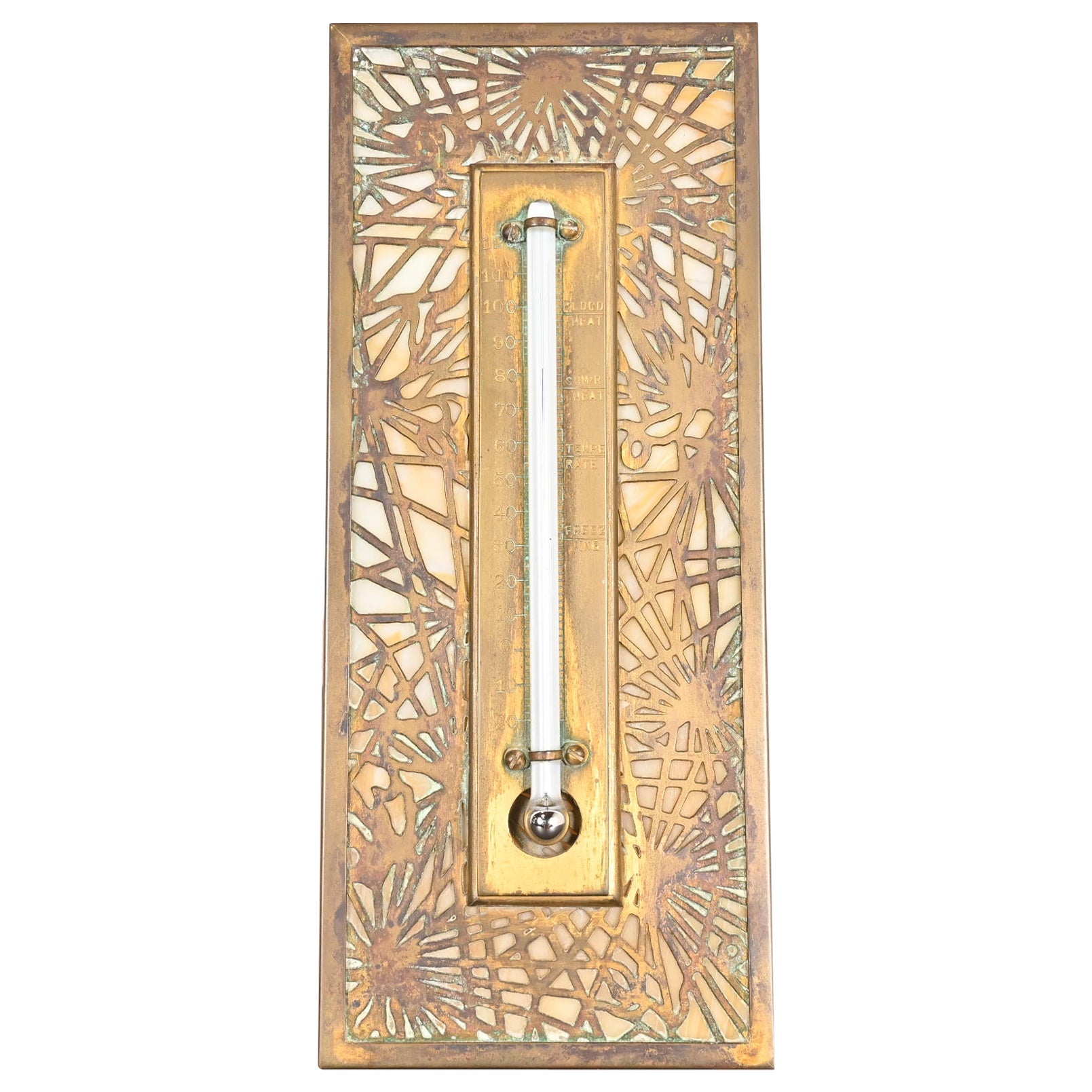 Tiffany Studios New York Pine Needle Bronze Doré and Slag Glass Thermometer