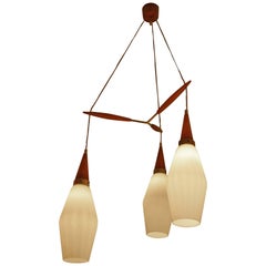 Three-Tiered Teak & Glass Danish 1950s Chandelier