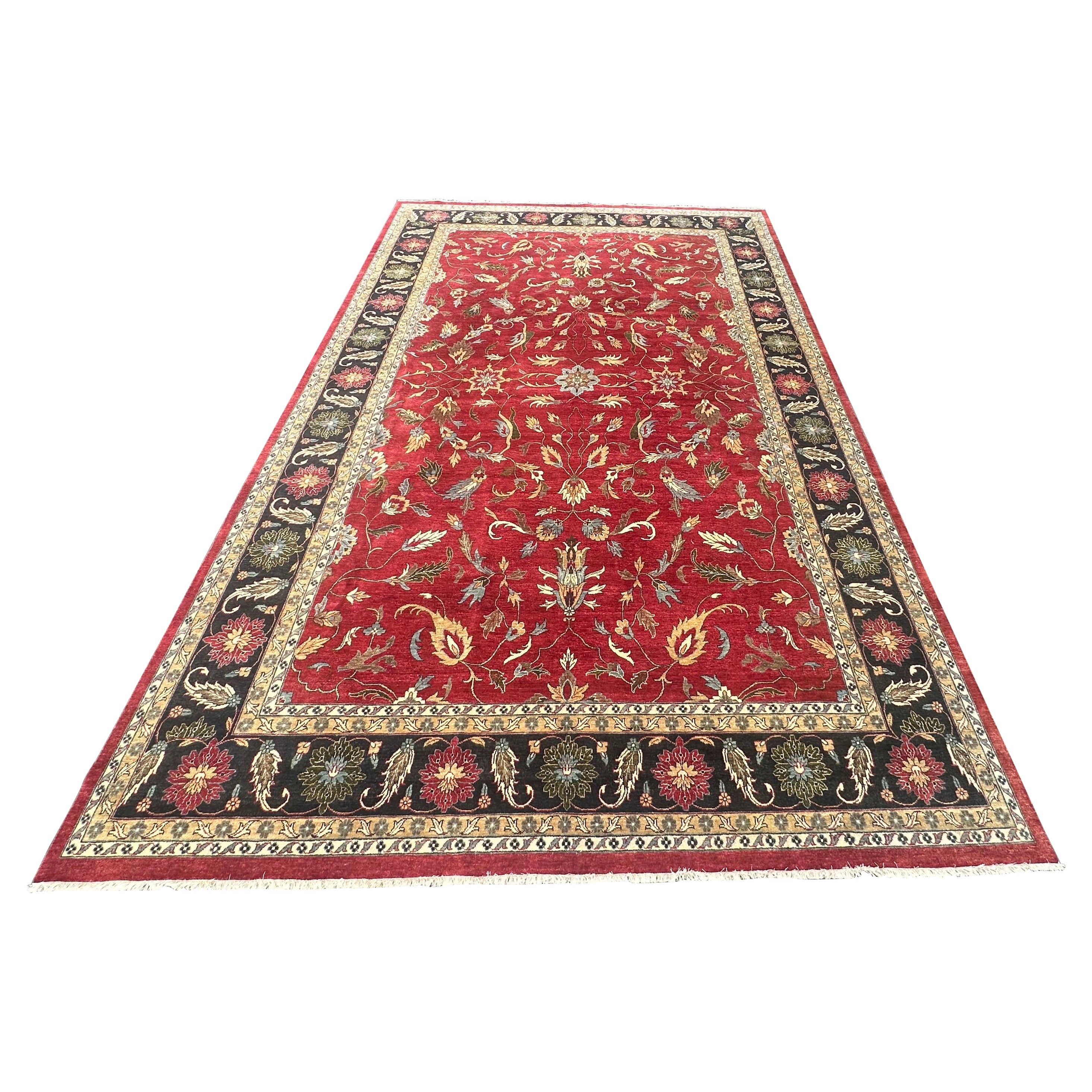 Rare Antique Palace Size 12 x 18 Navy Green Red Yellow and Peach Oushak Rug For Sale