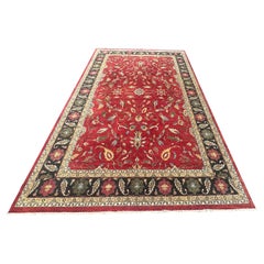 Raro tappeto antico Palazzo 12 x 18 verde navy, rosso, giallo e pesca Oushak