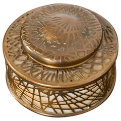 Tiffany Studios New York Pine Needle Bronze Doré and Slag Glass Inkwell