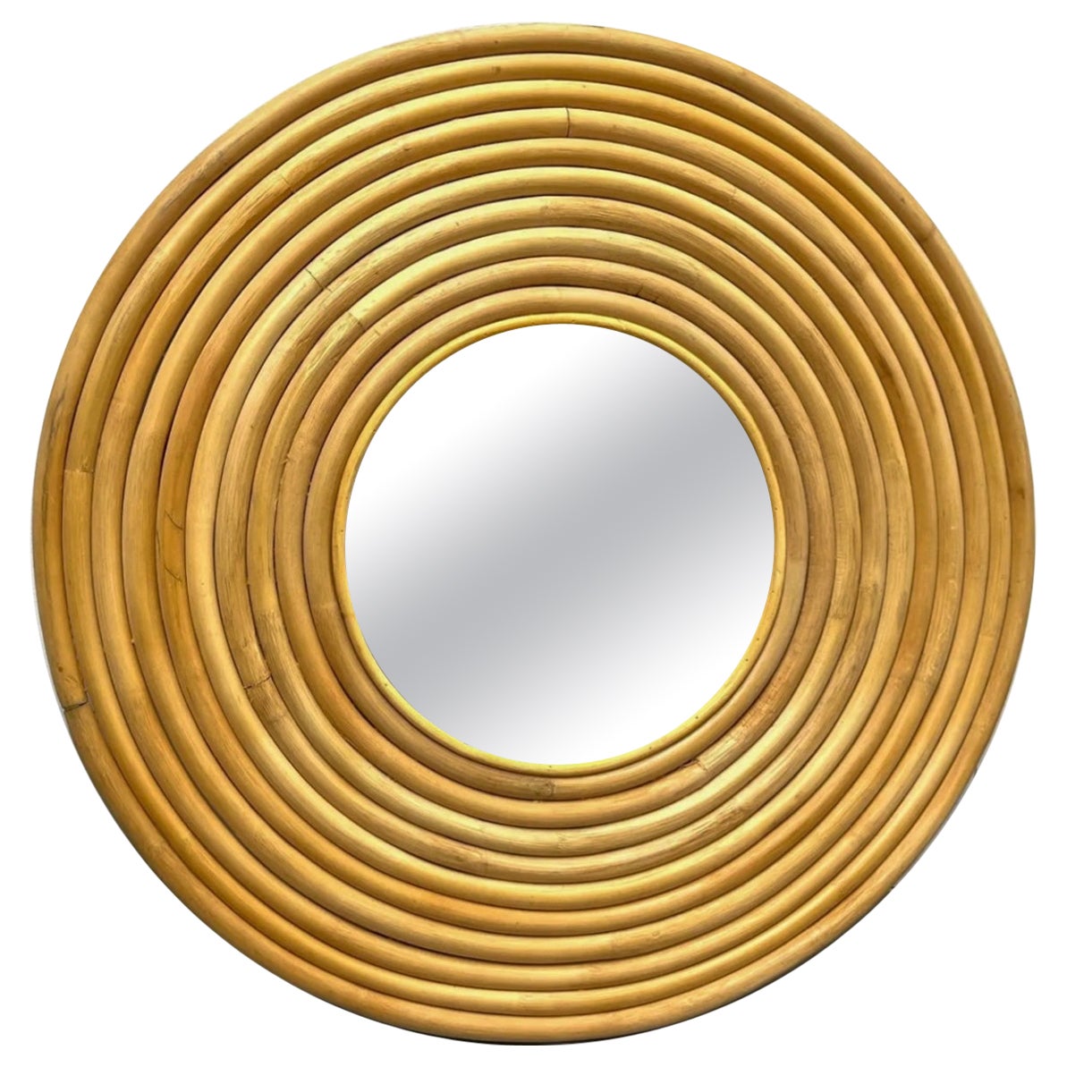 1970s Large Scale Organic Modern Rattan Round Wall Mirror