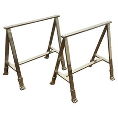 Pair of 20th Century French Steel Sawhorses / Trestle Legs With Lions Paw Feet