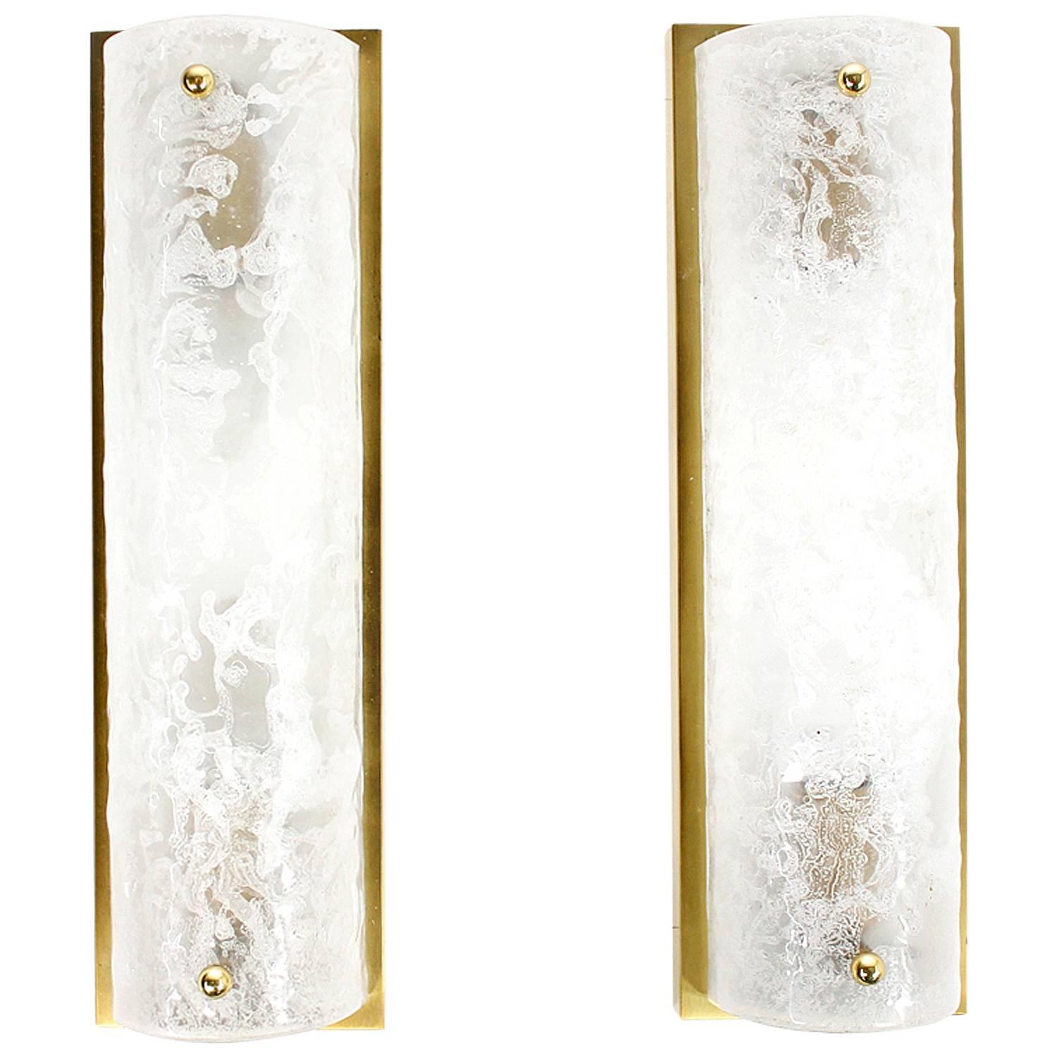 Beautiful Pair of Brass and Glass Vanity Mirror Sconces by Hillebrand 1960s