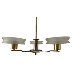 Triplet Shade Glass and Brass Art Deco Pendant Lamp, 1940s, Germany