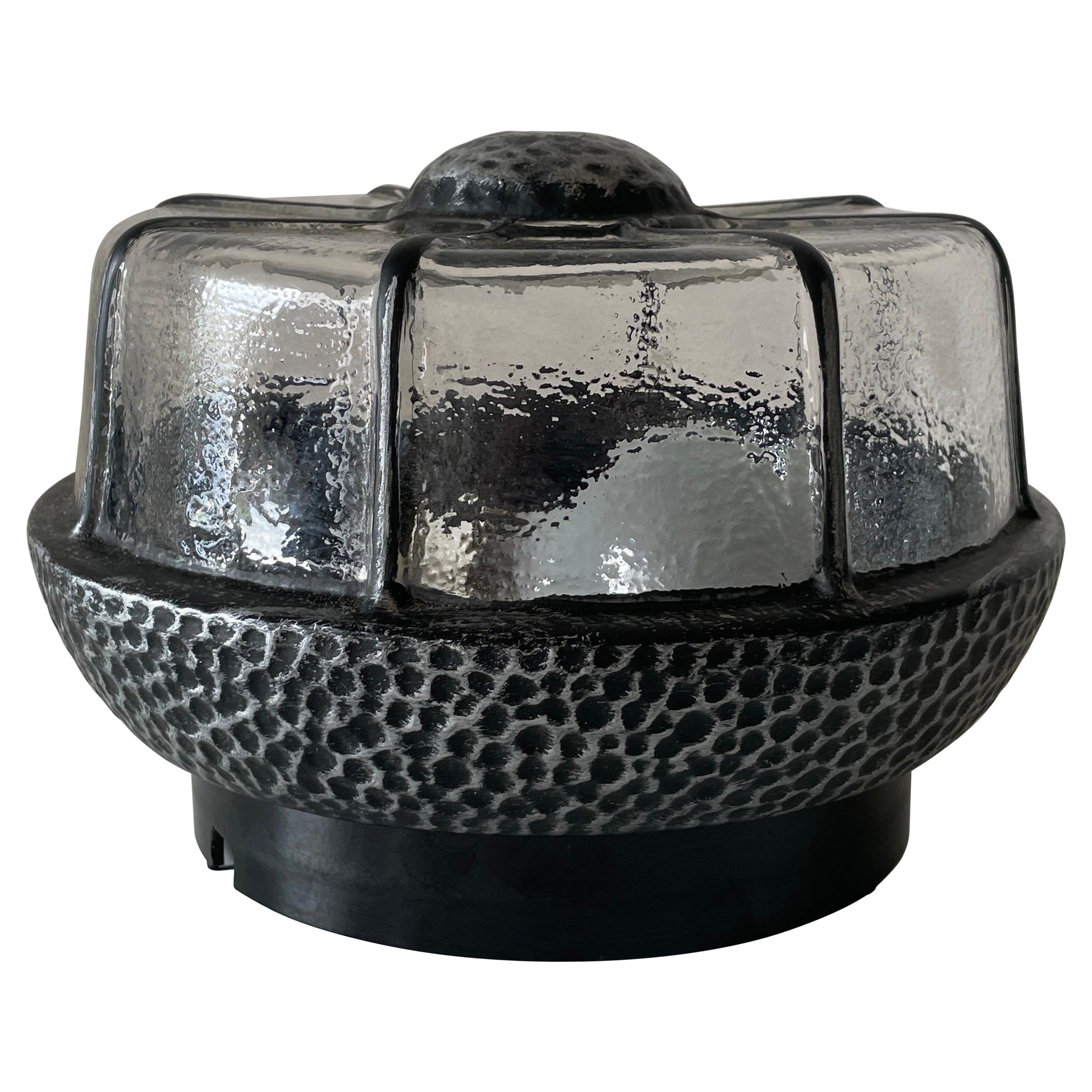 Iron Structured Glass Flush Mount Light by RZB, 1960s, Germany