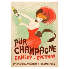 Cappiello, Original Vintage Poster, Pur Champagne, Vineyard, Winemaker, 1902