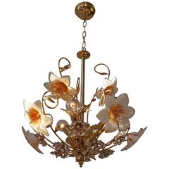 Italian Brass Ans Murano Glass Chandelier 8