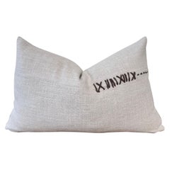 Heavy Woven Textured Linen Lumbar Pillow with Hand Stitch Details