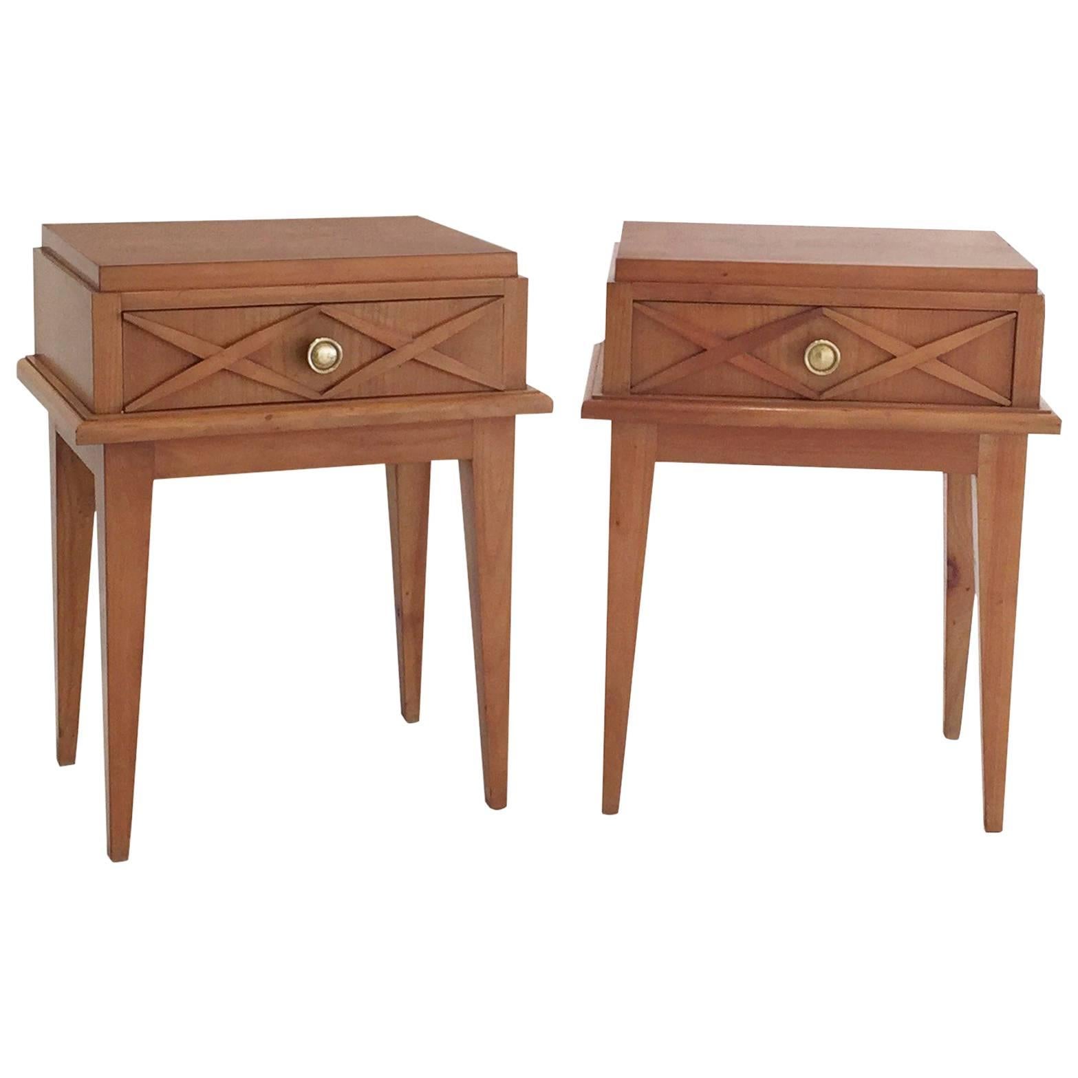 Pair of Beechwood Nighstands in the Style of Maison Gouffe, France, 1950s