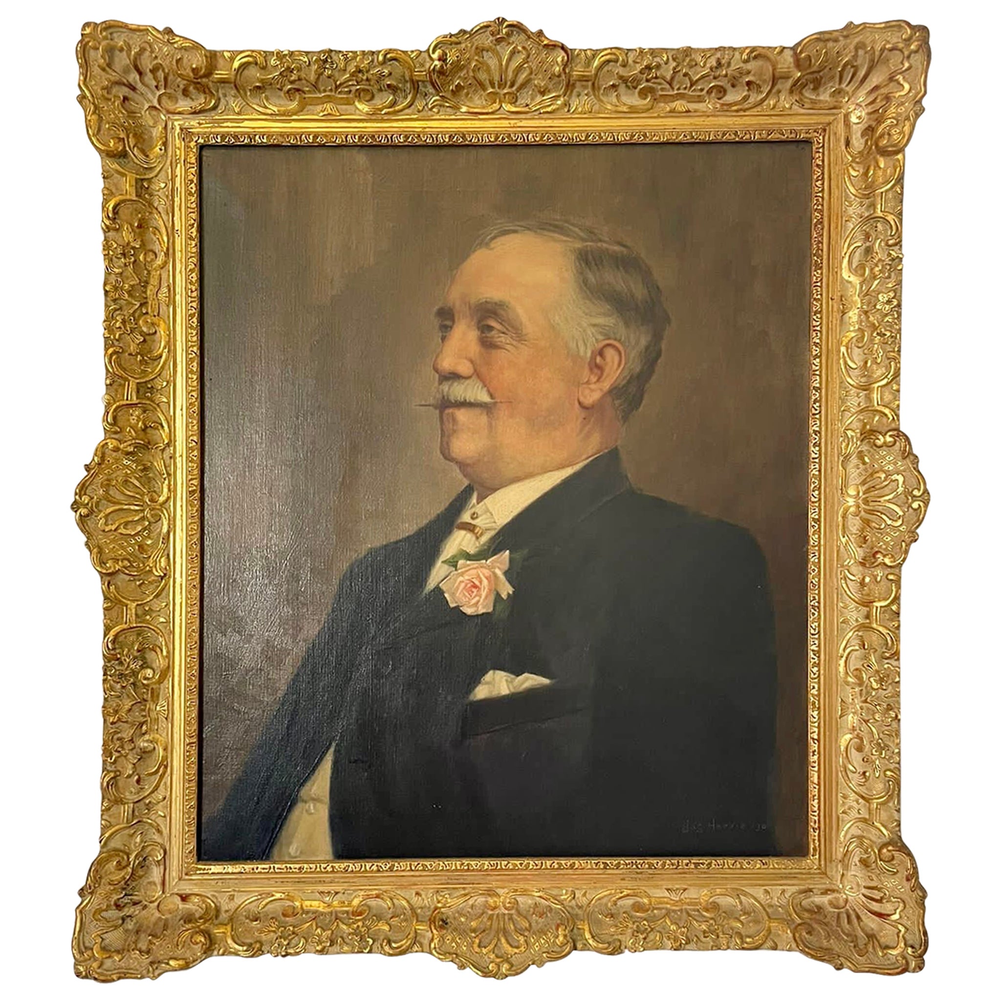 Antique  Early 20th Century Oil on Canvas Portrait of a Gentleman
