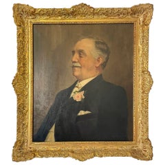 Antiguo  Óleo sobre lienzo de principios del siglo XX Retrato de caballero
