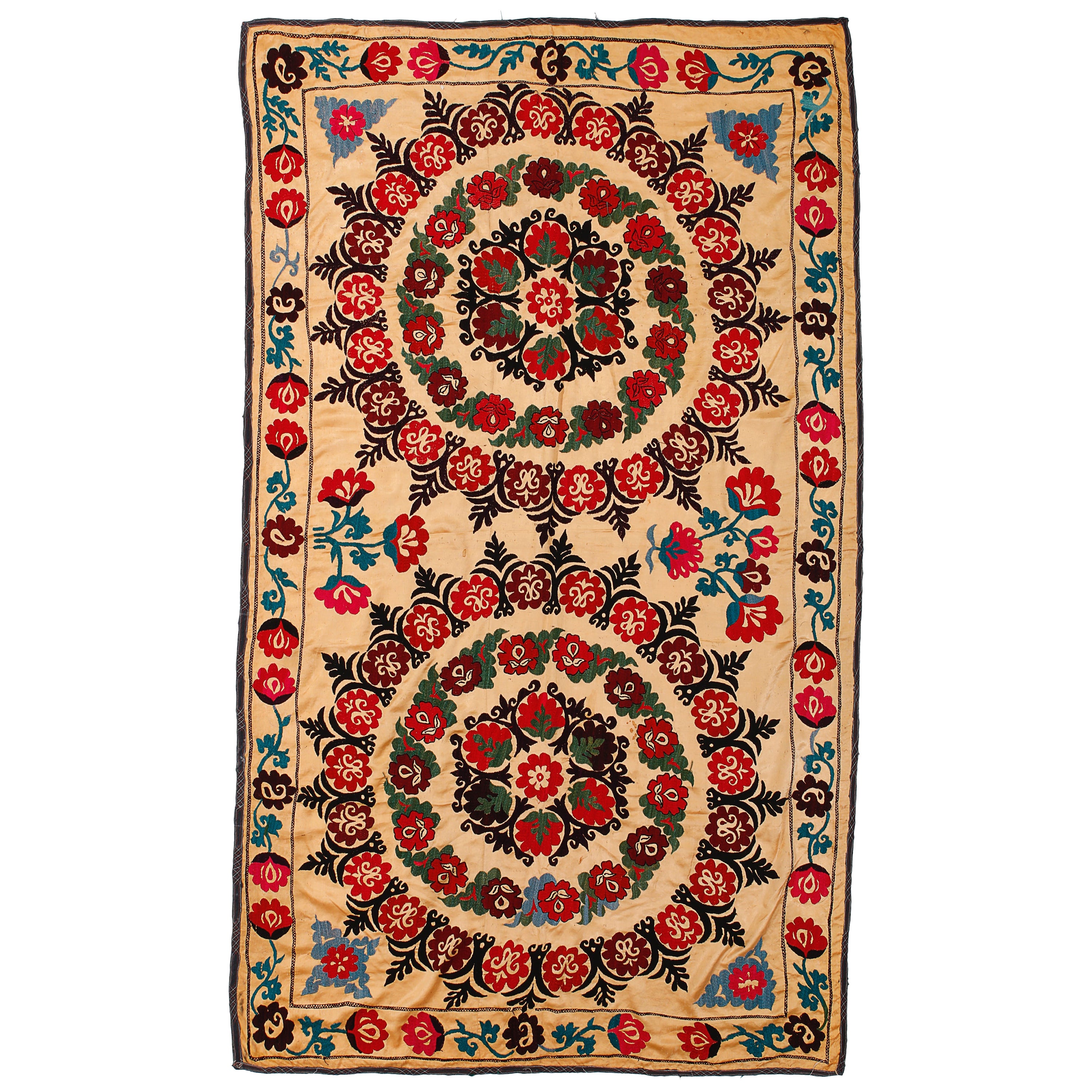 5,4x8,6 ft ricamo in seta da parete, tovaglia vintage, copriletto giallo