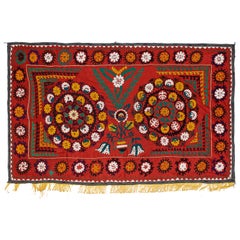 4,6x7,3 Ft asiatico Suzani da parete, copritavolo con ricamo in seta, copriletto rosso