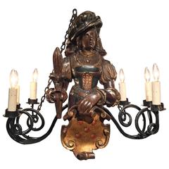 19th Century German Six-Light Lusterweibchen Carved Polychrome Chandelier 2