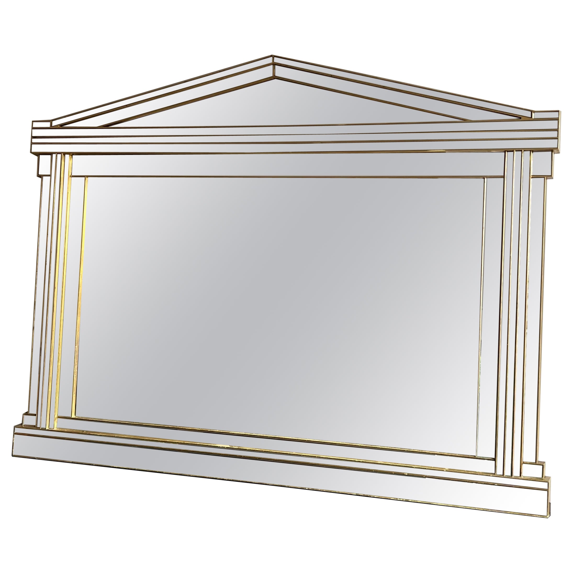 Gran espejo Domus de madera, plexiglás dorado y espejos