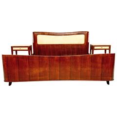 MCM Italian Queen Bed and Nightstands with Parchment and Walnut 4