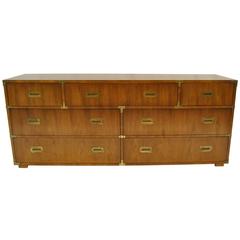 Mid-Century Campaign Style Seven-Drawer Dresser by Hendredon