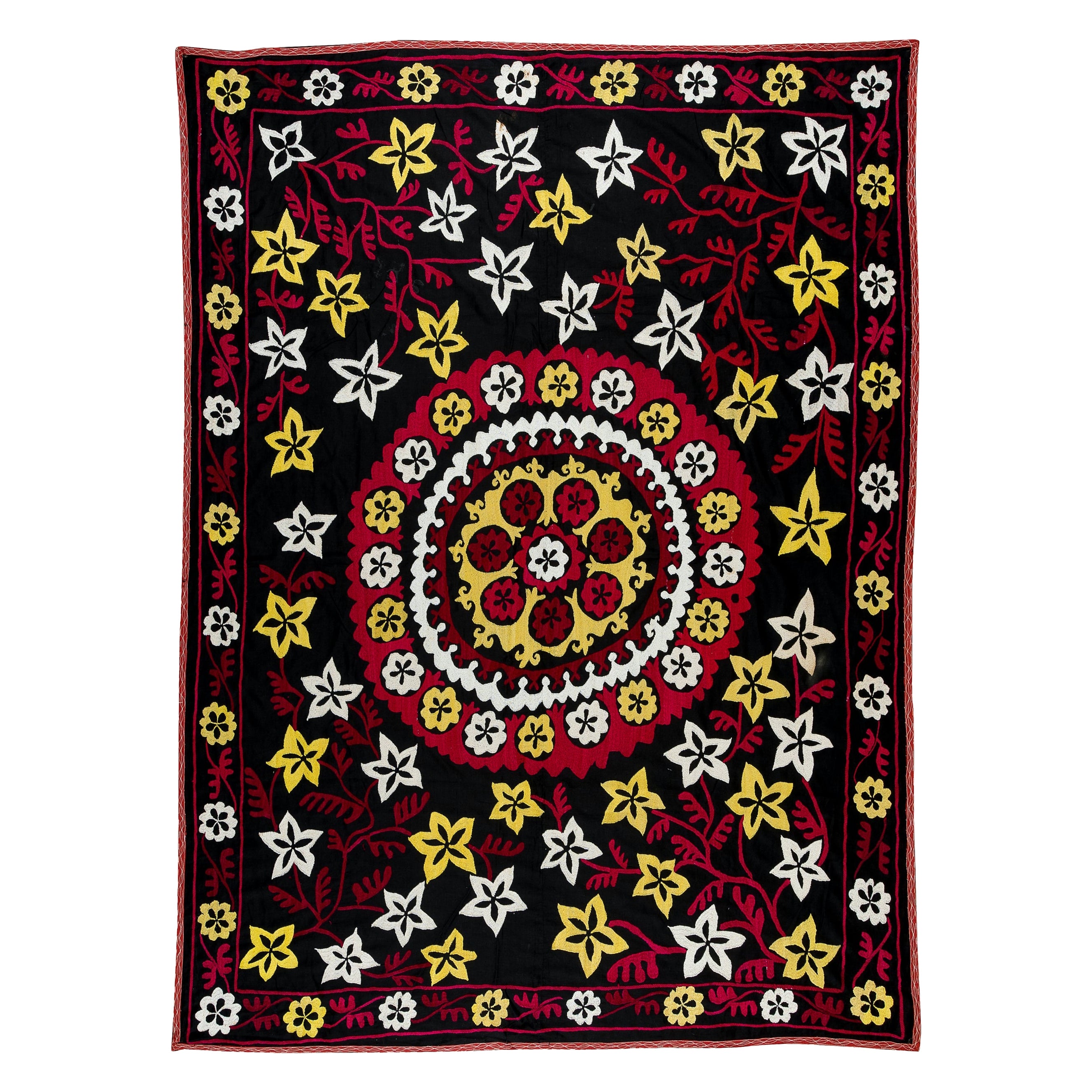5x6,4 Ft Bettbezug mit Seidenstickerei, Suzani-Wandbezug, Tischdeckenbezug mit Nadelspitze