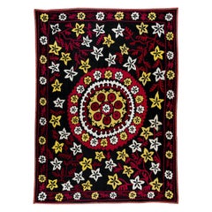 5x6,4 Ft Bettbezug mit Seidenstickerei, Suzani-Wandbezug, Tischdeckenbezug mit Nadelspitze